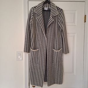 Cyrus Houndstooth Long Cardigan Coat with Pockets Women's size Small